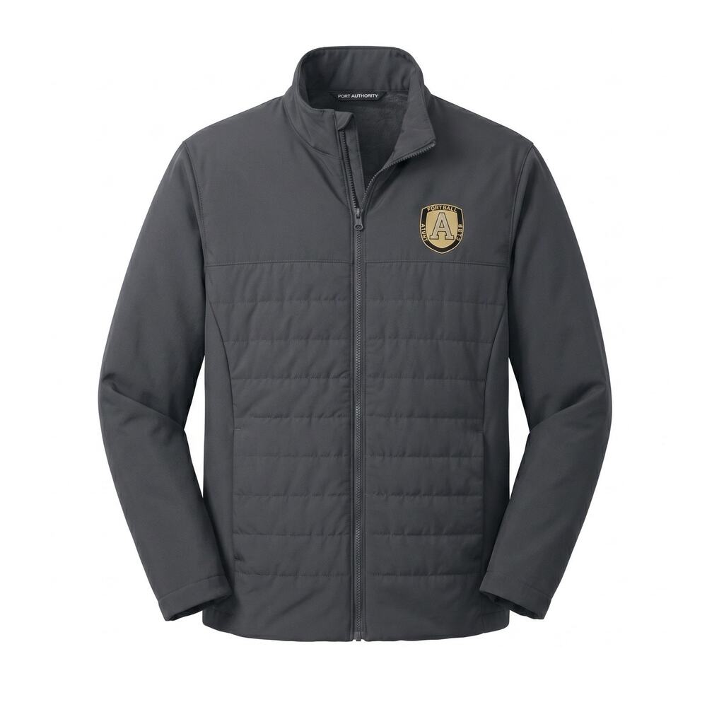 Port Authority Army Football Club Quilted Hybrid Jacket Mens L Gray Full Zip